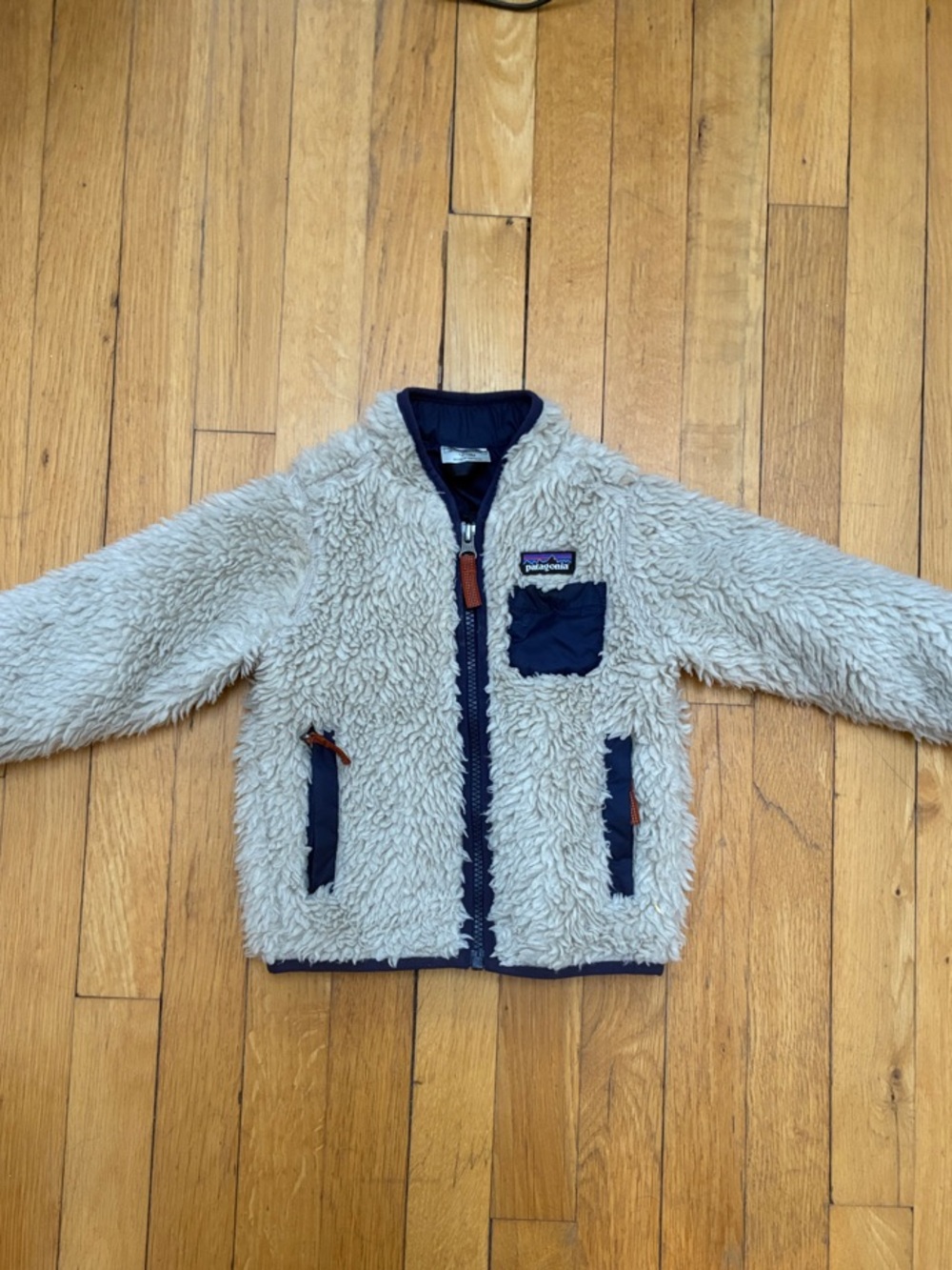 Patagonia Kids Cream Sherpa Jacket with Navy Accents